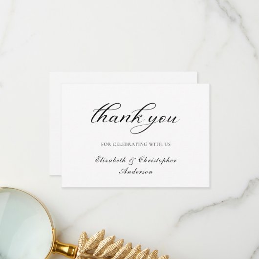 Zwart wit script legant Weddenschap Hartelijk dank Bedankkaart (Voorkant / Achterkant in situ)