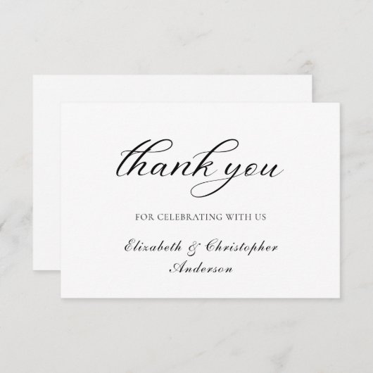 Zwart wit script legant Weddenschap Hartelijk dank Bedankkaart (Voorkant / Achterkant)