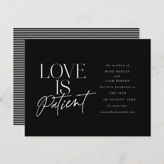 Zwart Wit Script Liefde Bruiloft Datum Wijzigen Aankondiging (Voorkant / Achterkant)