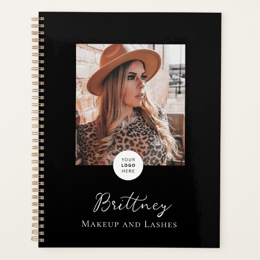 Zwart Wit Script Logo Foto Make-up Aanpasbaar Planner (Voorkant)
