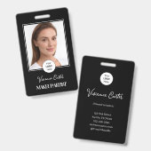 Zwart Wit Script Logo Foto Make-up Badge (Voor- en achterkant)