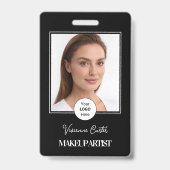 Zwart Wit Script Logo Foto Make-up Badge (Voorzijde)