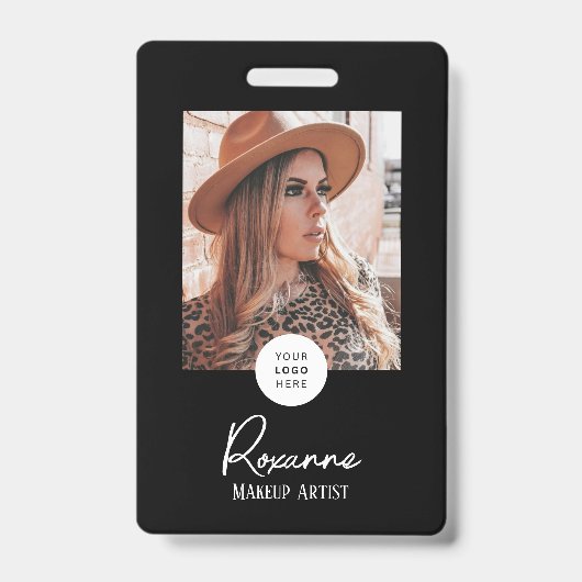 Zwart & Wit Script Logo Foto Make-up Badge (Voorzijde)
