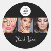 Zwart Wit Script Logo Foto Make-up Bedankt Ronde Sticker (Voorkant)