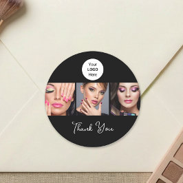 Zwart Wit Script Logo Foto Make-up Bedankt Ronde Sticker