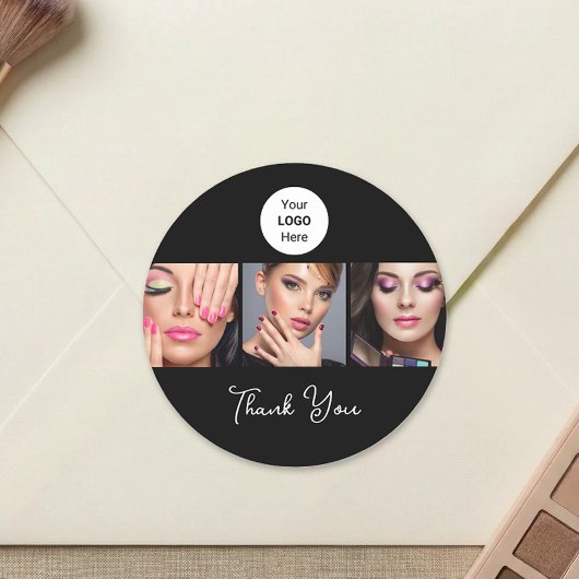 Zwart Wit Script Logo Foto Make-up Bedankt Ronde Sticker
