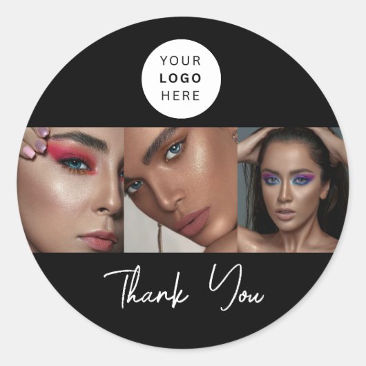 Zwart Wit Script Logo Foto Make-up Bedankt Ronde Sticker (Voorkant)