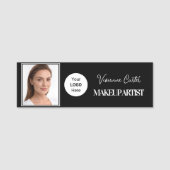 Zwart Wit Script Logo Foto Make-up Naamplaatje (Voorkant)