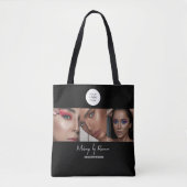 Zwart Wit Script Logo Foto Make-up Studio  Tote Bag (Voorkant)