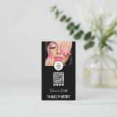 Zwart Wit Script Logo QR Code Foto Make-up Visitekaartje (Staand voorkant)