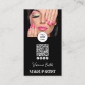Zwart Wit Script Logo QR Code Foto Make-up Visitekaartje (Voorkant)