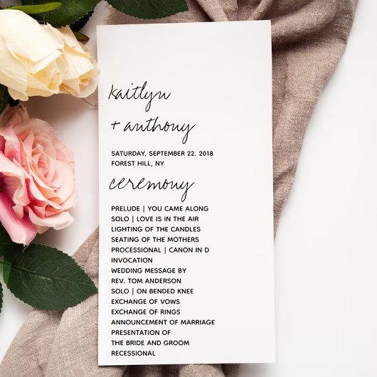 Zwart-wit script minimalistisch huwelijksprogramma reclamekaart