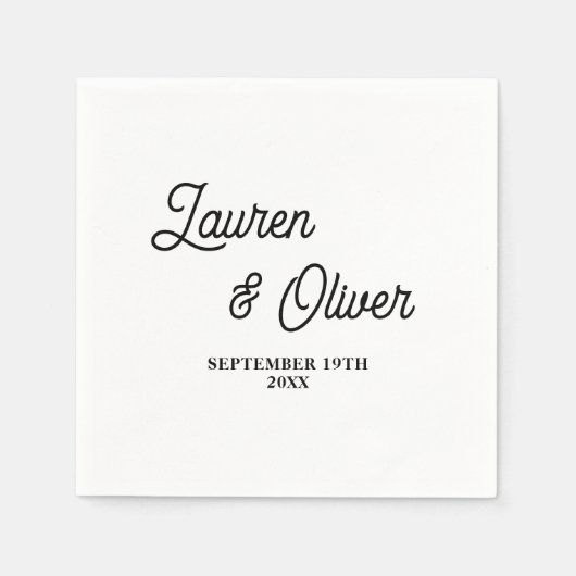 Zwart & Wit Script minimalistische bruiloft Servet (Voorkant)