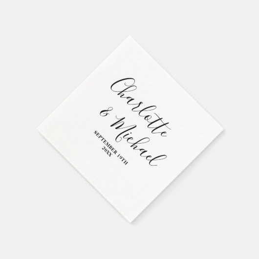 Zwart & Wit Script minimalistische bruiloft Servet (Hoek)