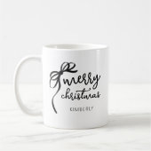 Zwart-wit script Modern Bow Merry Christmas Koffiemok (Links)