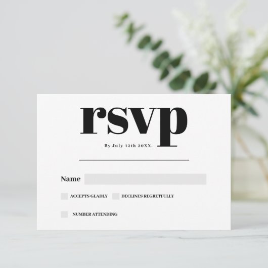 Zwart wit script moderne gedurfde rsvp bruiloft (Staand voorkant)