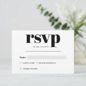 Zwart wit script moderne gedurfde rsvp bruiloft kaartje (Staand voorkant)