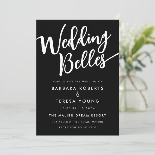 Zwart Wit Script Moderne Lesbische Huwelijk Kaart (Staand voorkant)