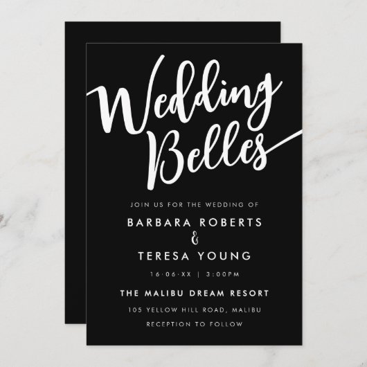 Zwart Wit Script Moderne Lesbische Huwelijk Kaart (Voorkant / Achterkant)