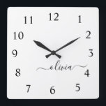 Zwart Wit Script Monogram Girly Naam Vierkante Klok<br><div class="desc">Zwart-wit Script Monogram Naam Klok. Dit maakt de perfecte lieve 16 verjaardags-,  bruiloft-,  vrijgezellenfeest-,  jubileum-,  baby shower- of vrijgezellenfeestcadeau voor iemand die van glamluxe en chique stijlen houdt.</div>