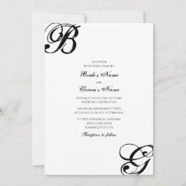 Zwart & Wit Script Monogram Huwelijk Kaart