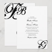 Zwart & Wit Script Monogram Huwelijk Kaart (Voorkant / Achterkant)