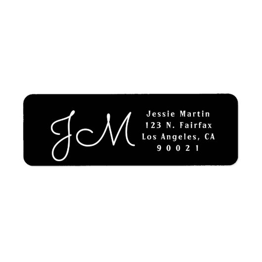 Zwart & Wit Script Monogram Retouradres Etiket (Voorkant)