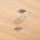 Zwart & Wit Script Monogram Trouwen Acryl Uitnodigingen (Laagn)