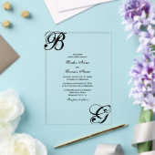 Zwart & Wit Script Monogram Trouwen Acryl Uitnodigingen (Insitu (Huwelijk))