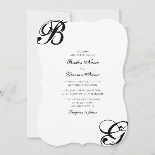 Zwart & Wit Script Monogram Trouwkaart Kaart (Voorkant)