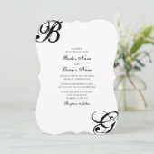 Zwart & Wit Script Monogram Trouwkaart Kaart (Staand voorkant)