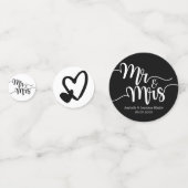 Zwart-wit script Mr. en Mrs. Hearts bruiloft Confetti (Achterkanten)