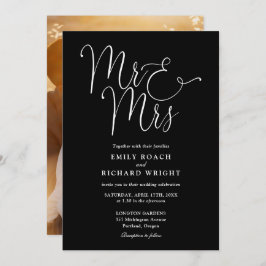 Zwart-wit script Mr en Mrs Photo Wedding Kaart