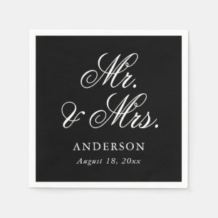 Zwart wit script Mr. & Mrs Wedding Servet