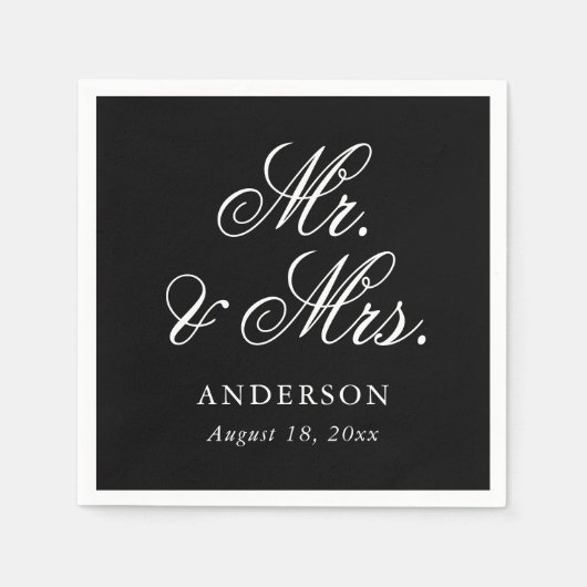 Zwart wit script Mr. & Mrs Wedding Servet (Voorkant)