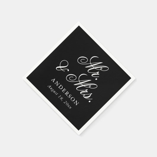 Zwart wit script Mr. & Mrs Wedding Servet (Hoek)