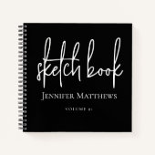 Zwart Wit Script Naam Gepersonaliseerd Schetsboek Notitieboek (Voorkant)
