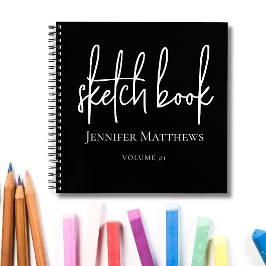 Zwart Wit Script Naam Gepersonaliseerd Schetsboek Notitieboek