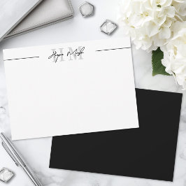 Zwart-Wit Script Naam Monogram Notitiekaartje