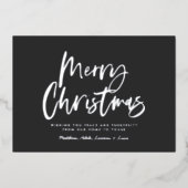 zwart-wit script niet-foto van kerstmis folie feestdagenkaart (Voorkant)