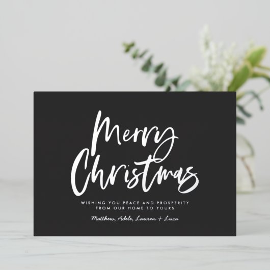 zwart-wit script niet-foto van kerstmis folie feestdagenkaart (Staand Voorkant)