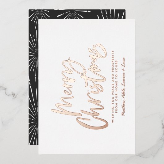 zwart-wit script niet-foto van kerstmis folie feestdagenkaart (Voorkant / Achterkant)