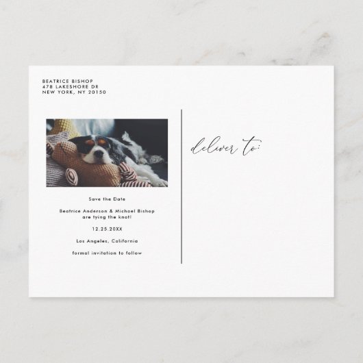 Zwart wit script opgeslagen op datum aankondigingskaart (Achterkant)