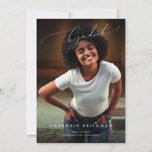 Zwart-wit script Photo Collage Afstuderen Kaart (Voorkant)