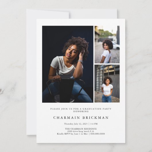 Zwart-wit script Photo Collage Afstuderen Kaart (Achterkant)