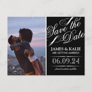 Zwart-wit Script Photo Save the Date Aankondigingskaart