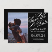 Zwart-wit  Script Photo Save the Date Aankondigingskaart (Voorkant / Achterkant)