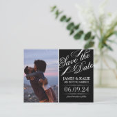 Zwart-wit  Script Photo Save the Date Aankondigingskaart (Staand voorkant)