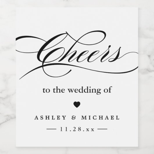 Zwart Wit Script Proost op de bruiloft Wijn Etiket (Enkel label)