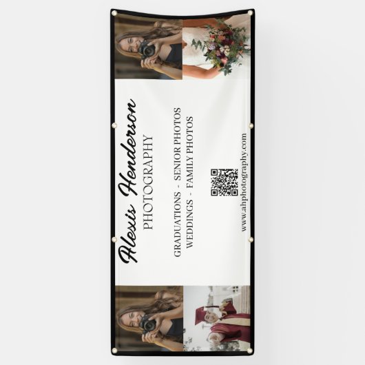 Zwart & Wit Script QR Code 4 Foto Fotograaf Spandoek (Verticaal)